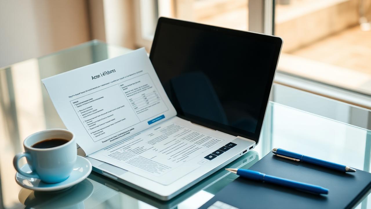 Ordinateur portable ouvert affichant un formulaire administratif français à côté d'une tasse de café